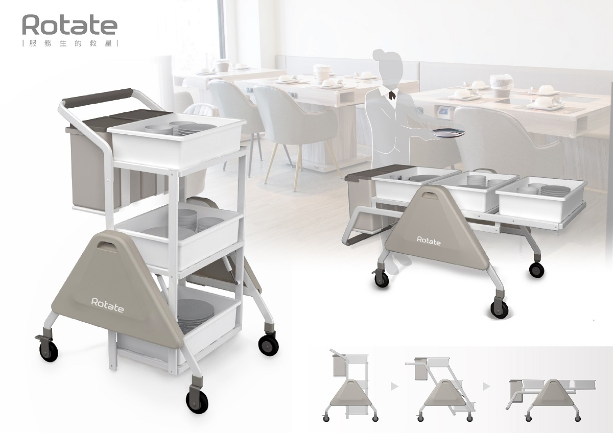 產品設計類:「服務生的救星 翻轉餐推車」(國立高雄科技大學工業設計系,王諭薇、吳宣禕)